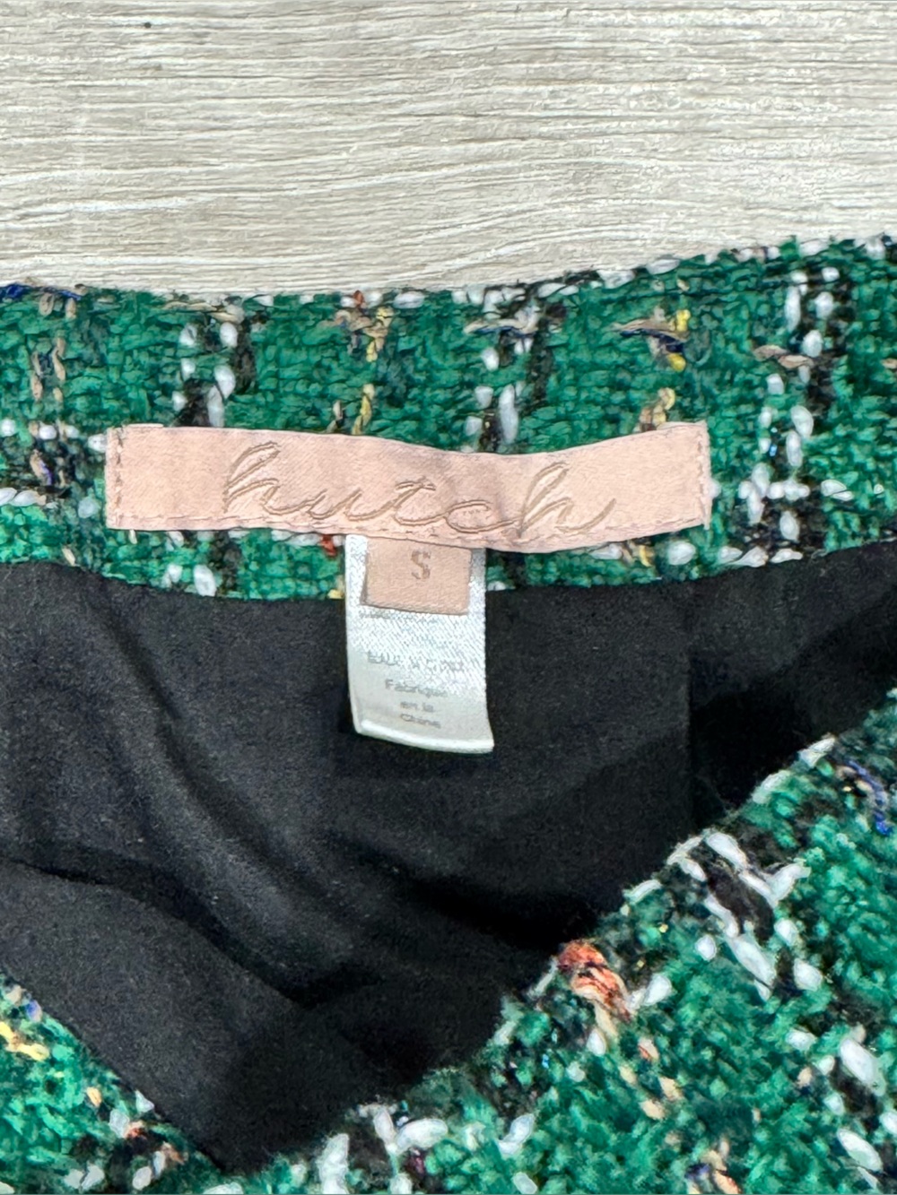 Anthropologie Hutch Green Textured Plaid Metallic Tweed Mini Skirt Size Small - Picture 4 of 8